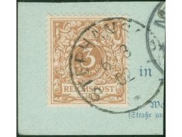 1898, Krone/Adler 3 Pfg. hellockerbraun, mit Plattenfehler “Bruch der Bandrolle rechts unten”, sauber gestempelt “STEPHANSORT