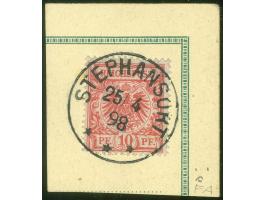 1898, Krone/Adler 10 Pfg. mittelkarminrot, ocker quarzend, sauber gestempelt “STEPHANSORT *** 25/4 98” auf Postkartenausschni