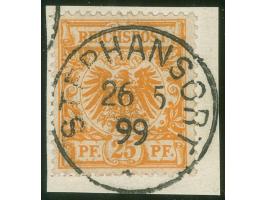 1898, Krone/Adler 25 Pfg. gelblichorange, sauber gestempelt “STEPHANSORT * 26/5 99” auf Briefstück, tadellos, sign. u. a. Gus