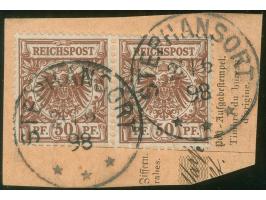 1898, Krone/Adler 50 Pfg. lebhaftrötlichbraun, waagerechtes Paar, sauber gestempelt “STEPHANSORT *** 20/6 98” auf Postanweisu