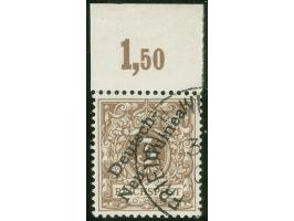 1897, Aufdruckausgabe 3 Pfg. lebhaftorangebraun, Oberrandstück, sauber gestempelt "FRIEDRICH-WI(LHELMSHAFEN) 3(/8) 0(1), Zähn