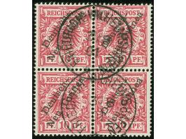 1897, Aufdruckausgabe 10 Pfg. lilarot, Viererblock, sauber gestempelt “FRIEDRICH-WILHELMSHAFEN 3/8 01”, tadellos, Fotoattest 