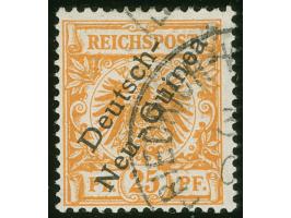1897, Aufdruckausgabe 25 Pfg. gelblichorange, mit Plattenfehler “farbiger Punkt neben linker unterer Bandrolle”, gestempelt “