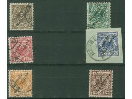 1897, Aufdruckausgabe 3 Pfg. dunkelockerbraun - 50 Pfg. lebhaftrötlichbraun, je mit Aufdruckfehler “unterer Bogen des t in De
