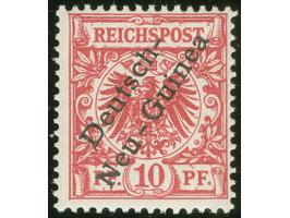 1897, Aufdruckausgabe 10 Pfg. lebhaftlilarot, rot qaurzend, mit Aufdruckfehler “unterer Bogen des t in Deutsch verkürzt” (Auf