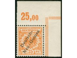 1897, Aufdruckausgabe 25 Pfg. dunkelorange, rechte obere Bogenecke mit Aufdruckfehler “unterer Bogen des t in Deutsch verkürz