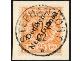 1897, Aufdruckausgabe 25 Pfg. dunkelorange, mit Aufdruckfehler “c in Deutsch verstümmelt” (Aufdruckfeld 60), sauber gestempel