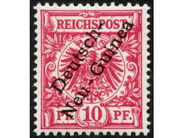 1897, Aufdruckausgabe 10 Pfg. llilarot, hellzinnober quarzend, Aufdruckfehler “zweites e in Neu-Guinea offen" (Aufdruckfeld 6