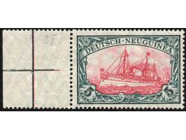 1914/19, Kaiseryacht mit Wz. Kriegsdruck gez. 25:17 Mittelstück Type II 5 M. grünschwarz/rotkarmin, linkes Seitenrandstück, p