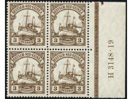 1918, Kaiseryacht m. Wz. 3 Pfg. dunkelorangebraun, Viererblock mit rechtem Seitenrand mit HAN “H 3148.19”, postfrisch, tadell