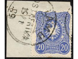 1889/90, Pfennig 20 Pfg. dunkelultramarin, sauber gestempelt “LAMU 19/1 89” auf Briefstück, tadellos, sign. Dr. Steuer BPP, F