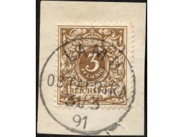 1890/91, Krone/Adler 3 Pfg. gelblichbraun, mit Plattenfehler “Bruch der Bandrolle rechts unten”, sauber gestempelt “LAMU 31/3