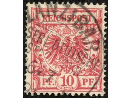 1890/91, Krone/Adler 10 Pfg. lebhaftrosarot, braun qaurzend, sauber gestempelt “ZANZIBAR 16/7 91”, tadellos, Kurzbefund Steue