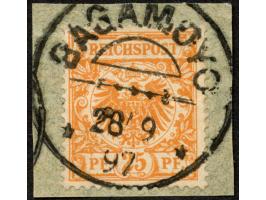 1890/99, Krone/Adler 25 Pfg. gelblichorange, sauber gestempelt “BAGAMOYO 28/9 97” auf Briefstück, tadellos, sign. Engel&nbsp;