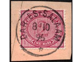 1890/99, Innendienst 2 M. dunkelrotkarmin, mit Plattenfehler “große Unterbrechung in der Guillolche unten links”, sauber gest
