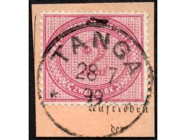 1890/99, Innendienst 2 M. rötlichkarmin, mit Plattenfehler “große Unterbrechung in der Guillolche unten links”, sauber gestem