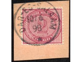 1890/99, Innendienst 2 M. dunkelrotkarmin, mit Plattenfehlern “große Unterbrechung in der Guilloche unten links und ”kleiner 