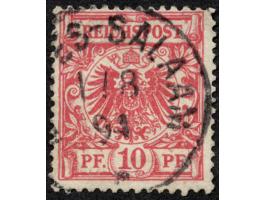 1893, Krone/Adler 10 Pfg. mittelkarminrot, ocker quarzend, sauber gestempelt “DAR-ES-SALAAM 1/8 94”, Eckzahnmangel rechts obe