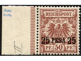 1893, waagerechter Aufdruck 16,8 mm breit 25 P. auf 50 Pfg. lebhaftrötlichbraun, linkes Seitenrandstück, postfrisch, tadellos