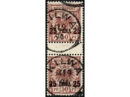 1893, waagerechter Aufdruck 17,8 mm breit 25 P. auf 50 Pfg. mittelbraunrot, senkrechtes Zwischenstegpaar, farbfrisch und sehr