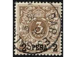 1893, waagerechter Aufdruck 15,4 mm breit 2 P. auf 3 Pfg. mittelbraun, mit Plattenfehler “O in Reichspost links oben gebroche