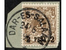 1893, waagerechter Aufdruck 15,4 mm breit 2 P. auf 3 Pfg. mittelbraun, mit Plattenfehler “Bruch der Bandrolle rechts unten”, 