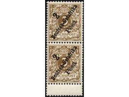 1896, diagonaler Aufdruck 2 P. auf 3 Pfg. dunkelockerbraun, senkrechtes Paar mit Plattenfehler “Bruch der Bandrolle rechts un
