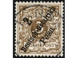 1896, diagonaler Aufdruck 2 P. auf 3 Pfg. dunkelockerbraun, mit Plattenfehler “Bruch der Bandrolle rechts unten” , sauber ges