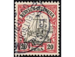 1901, Kaiseryacht ohne Wz. 20 P. dunkelrötlichkarmin/schwarz, mit Plattenfehler “Linie unter rechter Wertzifferdurch Fleck un