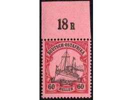 1905, Kaiseryacht ohne Wz. 60 H. dunkelrötlichkarmin/braunschwarz auf mattkarminrot, Oberrandstück mit Plattenfehler “fehlend