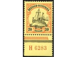 1905, Kaiseryacht ohne Wz. 20 H. dunkelorange/braunschwarz auf hellgelb, Unterrandstück mit HAN “H 6283”, postfrisch, tadello