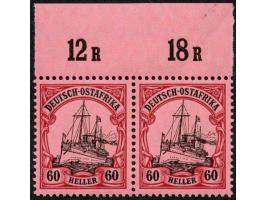 1905/20, Kaiseryacht mit Wz. 60 H. dunkelrötlichkarmin/schwarz auf mattrosarot, waagerechtes Oberrandpaar mit &nbsp;Plattenfe