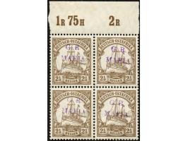 1915, G.R. MAFIA Handstempelaufdruck in schwärzlichviolett: 2 ½ H. lebhaftockerbraun, Oberrandviererblock, postfrisch, linke 