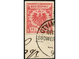 1891, Krone/Adler 10 Pfg. lebhaftrosabraun, braun quarzend, sauber gestempelt “OTYIMBINGUE” auf Briefstück, tadellos, Kurzbef