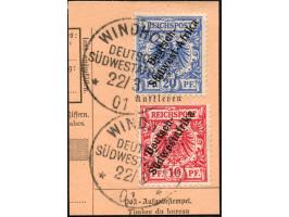 1898/99, Deutsch-Südwestafrika 10 Pfg. dunkelrosa, gelblichorange quarzend, mit 20 Pfg. violettultramarin auf Briefstück, sau
