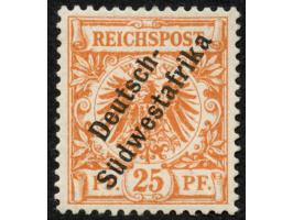 1898/99, Deutsch-Südwestafrika 25 Pfg. dunkelorange, mit Plattenfehler “I in Reichspost oben gespalten”, sauber ungebraucht, 