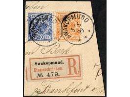 1892/99, Krone/Adler 25 Pfg. gelblichorange zusammen mit Deutsch-Südwest-Afrika 20 Pfg. violettultramarin, sauber gestempelt 