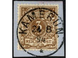 1890/1900, Krone/Adler 3 Pfg. gelblichbraun, mit Plattenfehler “Bruch der Bandrolle rechts unten”, sauber gestempelt “KAMERUN