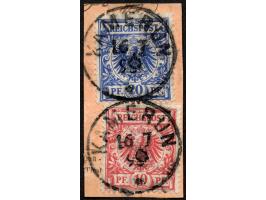 1890/1900, Krone/Adler 10 Pfg. mittelkarminrot und 20 Pfg. violettultramarin, sauber gestempelt “KAMERUN 16/7 95” auf Postanw
