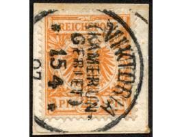 1890/1900, Krone/Adler 25 Pfg. gelblichorange, sauber gestempelt “VIKTORIA (KAMERUN-GEBIET) 15/4 97” auf Briefstück (auf Unte