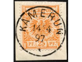 1897, Krone/Adler 25 Pfg. gelblichorange, sauber gestempelt “KAMERUN 14/4 97” auf Briefstück, tadellos, sign. u a. W. Engel, 