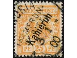 1897, Aufdruckausgabe 25 Pfg. gelblichorange, mit Plattenfehler “I in Reichspost oben gespalten”, sauber gestempelt “VIKTORIA