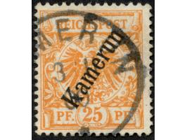1897, Aufdruckausgabe 25 Pfg. gelblichorange, mit Plattenfehler “farbiger Punkt neben linker unterer Bandrolle”, sauber geste