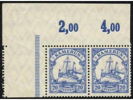 1905/19, Kaiseryacht mit Wz. Friedensdruck 20 Pfg. lilaultramarin, waagerechtes Oberrandpaar, links mit Leerfeld in Markengrö