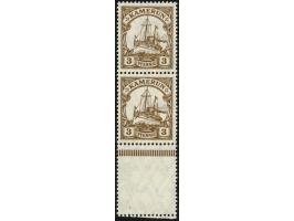 1905/19, Kaiseryacht mit Wz. Kriegsdruck 3 Pfg. orangebraun, senkrechtes Paar, unten mit Leerfeld in Markengröße, postfrisch,