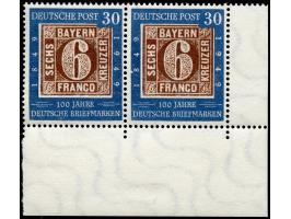 1949, 100 Jahre deutsche Briefmarken 30 Pfg., waagerechtes Paar aus der rechten unteren Bogenecke, mit Plattenfehler “weiße E