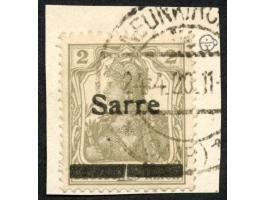 1920, Germania 2 Pfg., Aufdrucktype II, mit Aufdruckfehler "in der Mitte senkrecht geteilter Balken, sauber gestempelt auf Br