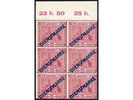 1923, Dienstmarke 25 C., mit Aufdrucktype I und II im senkrechten bzw. waagerechten Typenpaar, als Oberrand 6er-Block, postfr