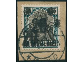 1921, 20 auf 75 Pfg., mit Doppelaufdruck, sauber gestempelt auf Briefstück, tadellos, sign Dub sowie Kurzbefund Bernhard BPP 
