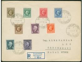 1944, set of 9 revenue stamps 5 c. to 6 l. tied by "HERCEGNOVI 14.IX.44" cds. to registered cover with arrival mark on revers